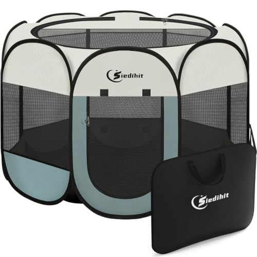 Image of Siedihit Dog Playpen Tent Crate Cage Indoor Outdoor Travel Extra Large Grey