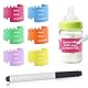 6 Stück Silikon Babyflaschen Aufkleber,Wasserdichte Babyflaschen Etiketten,Wiederverwendbar Babyflaschen Aufkleber,Silikon Aufkleber mit Stift,für Babyflaschen(6 Farben)