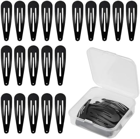 50PCS Black Metal Snap Hair Clips for Women – 2 Inch (5cm) Water Drop Barrettes, Non-Slip Strong Hold Hair Clips with Portable Storage Box for Everyday Styling