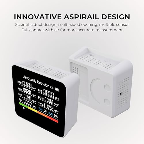 Image of DeWire 9-in-1 Air Quality Detector with Color Display - Multifunctional CO2, CO, HCHO, TVOC, PM2.5, PM10, PM1.0 Monitor with Temperature and Humidity Sensors, USB-C Rechargeable Type