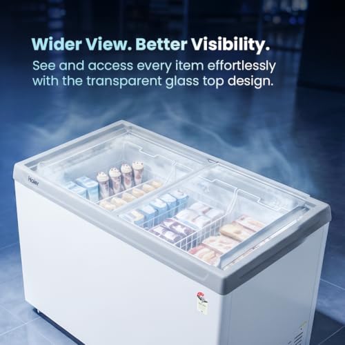 Image of Haier HFC-325G3, Glass Top Freezer, Single Mould Door & Frame, Anti-Rodent Body & Wire, Integrated Lock, with metal Liner inside and 70mm Puff Thickness (White)