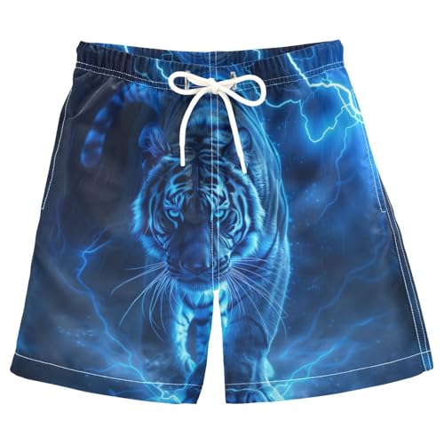 Blue White Tiger Lightning Boys Swim Trunks Kids Toddler Beach Board Shorts Teen Quick Dry Bathing Suit Swimsuit