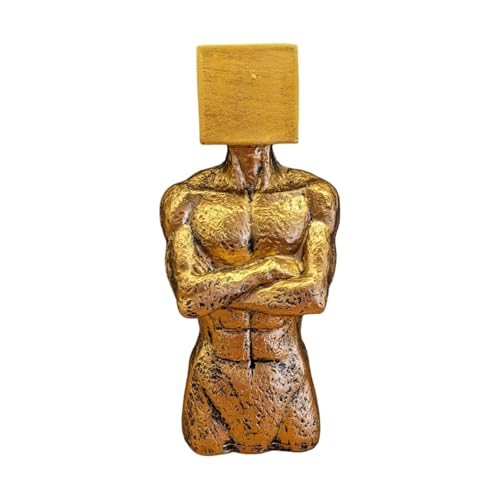 Image of Geometric Marvel MuscleCraft Accent Statue Set of 3 | Gold Stone Body with Golden 3D Triangle, Sphere, or Square Head(Human Body)
