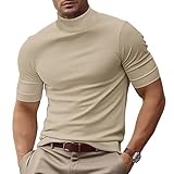 Men's Fashion Shirts Short Sleeve Mock Turtleneck T-Shirts Casual Undershirt Tops Apricot S