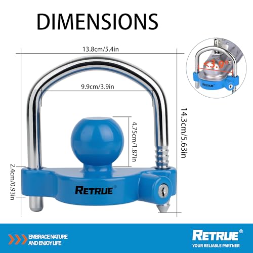 Image of RETRUE Universal Coupler Lock Trailer Locks Ball Hitch Trailer Hitch Lock Adjustable Security Heavy-Duty Steel Fits 1-7 /8 Inch, 2 Inch, 2-5 /16 Inch Couplers, Baby Blue