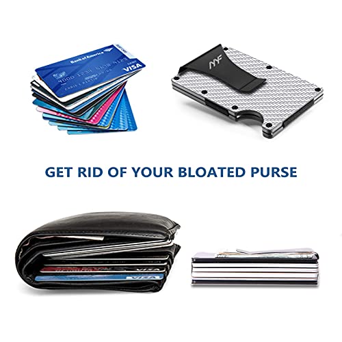 Minimalist Slim Metal Wallet for Men - RFID Blocking Aluminum Metal Credit Card Holder Wallet - Small Stealth Mens Wallets with Cash Strap for 15 Cards and Cash - Gifts for Men Card Wallet Sliver2