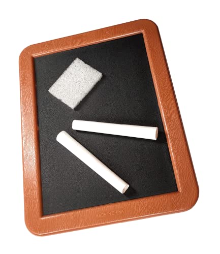 Kit Mini Lavagna - Lavagnetta per Gesso 17,5 x 13,5 cm con 1 Cancellino di Spugna e 2 Gessetti - Piccola Lavagna Nera da Muro per Messaggi, Mini Bacheca in Plastica
