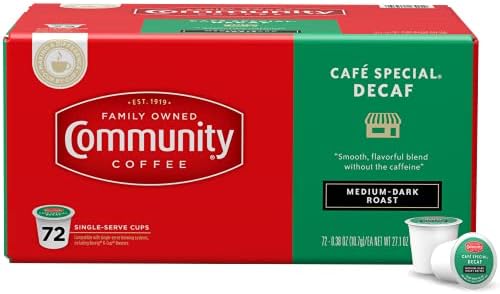 Community Coffee Café Special Decaf 72 Count Coffee Pods, Medium Dark Roast Decaf, Compatible with Keurig 2.0 K-Cup Brewers