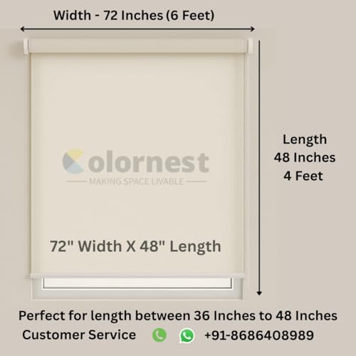 Image of Roller Blinds for Windows 72 Inch W X 48 Inch L | Light Filtering Roll-Up Shades Sun UV Protection for Home & Office Grey | Heavy Duty in 38 MM Pole