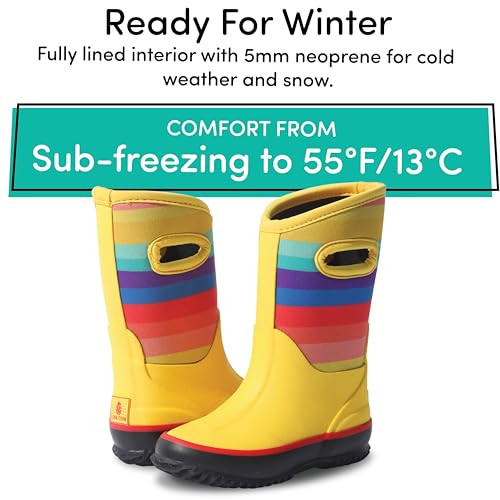 Lone Cone Insulating All Weather Kids Mud Boots for Boys & Girls - Waterproof Toddler Snow Boots - Warm Neoprene Boots for Kids - Warm Muck Boots - Rainbow - 2LK3