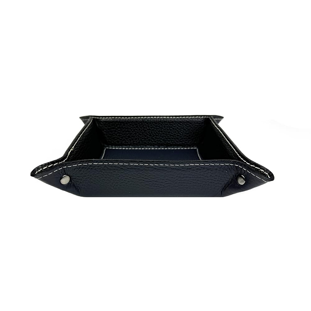 FrasiBags Bandeja Vaciabolsillos de Piel Made in Italy, Vaciabolsillos Recibidor para Llaves, Vacia Bolsillos de Cuero, Bandeja Porta Objetos Quadrada (Azul)