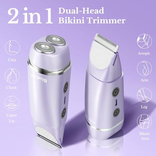 Image of Bikini Trimmer for Women,2 in 1 Electric Razors for Women Electric Shaver for Cordless Body Hair Trimmer Shaver for Trip,Replaceable Lady Facial Razor Bikini Trimmer for Legs Private (Purple)