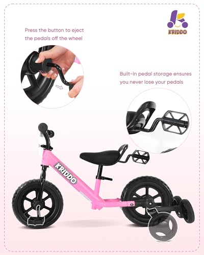 Image of KRIDDO 2-in-1 Tricycle and Balance Bike for 2 Year Old with Training Wheels