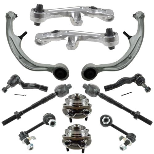 TRQ Front Steering,Suspension,& Drivetrain Kit Control Arm Control Arm with Ball Joint Sway Bar Stabilizer Link Tie Rod Wheel Hub Bearing Assembly Compatible with 2003-2004 INFINITI G35 Nissan 350Z