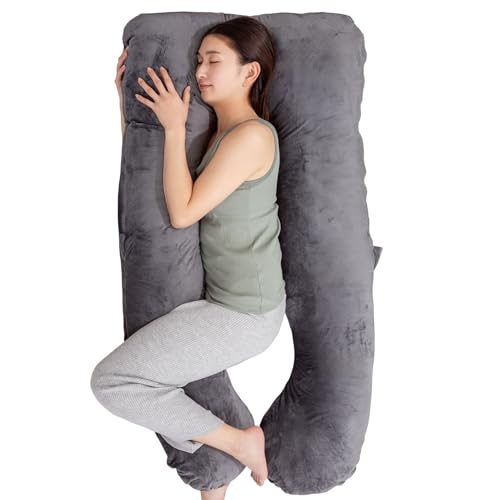 GOKUMIN 抱き枕 妊婦 授乳クッション 大きい 日本ブランド 高さ調整 耐圧分散 洗える 高級ベロアカバー 快眠 仰向け ふわもち 横向き寝 だきまくら 補充綿500g付き (140cm×80cm) daki-u