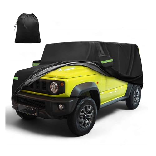 FUELHOOD Jimnyに対応 JB64W/JB74W専用385x148 x160cm 軽自動車カバー 雹対策 車 カバー 台風対策防風ロープ付き 裏起毛 梅雨対策 防炎 防塵 雪/強風/黄砂対策 撥水性 運転席側ファスナー 夜間安全警告 耐久性 着脱気軽 車 保護カバー 収納袋付属 内装パーツ アクセサリー
