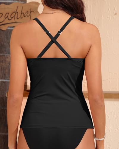 Women V Neck Tankini Tops - Tummy Control Swim Top Only Bathing Suits Tops Ruched Swimsuit Top No Bottom2