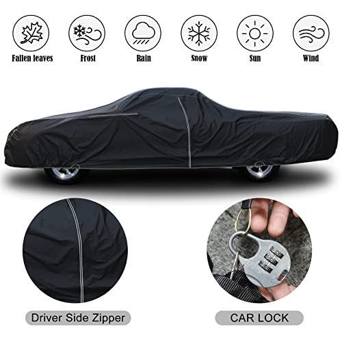 Image of Waterproof Car Cover Compatible with Chevrolet El Camino 1964-1967 & 1978-1987 300D All Weather Classic Car Covers with Zipper Door Reflective Strips Lock for Snow Rain Dust