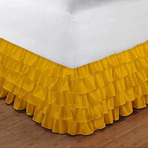 Cotton Magneto Luxury Crafted 800-Tc Italian Finish 100% Organic Cotton Multi Ruffle Bed Skirt Gold Solid Full Size 54X75 Inch With 29" Drop Length #TOP23