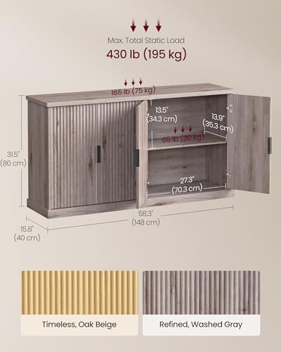 Image of VASAGLE Contemporary Buffet Cabinet with Adjustable Shelves, Fluted Doors