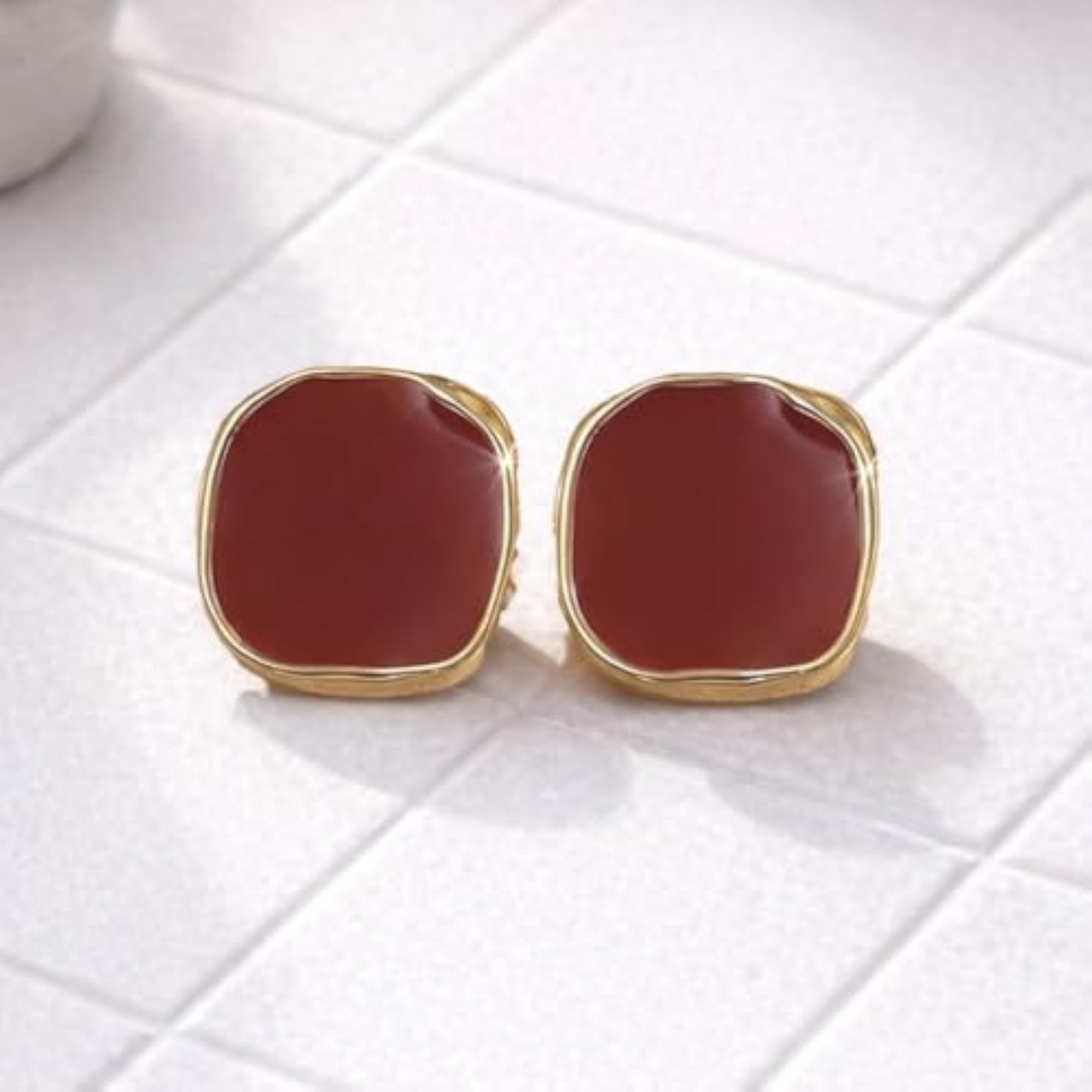 Women's Red Korean Studs Earrings Set, Stylish Crystal Design