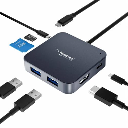 Image of Nextech 7-in-1 USB C Hub for MacBook, Laptop & iPad, 4K HDMI, 100W PD Charging, Dual USB 3.0, USB-C 5Gbps Data Port, TF & Micro SD Card Reader, Multiport Adapter Docking Station