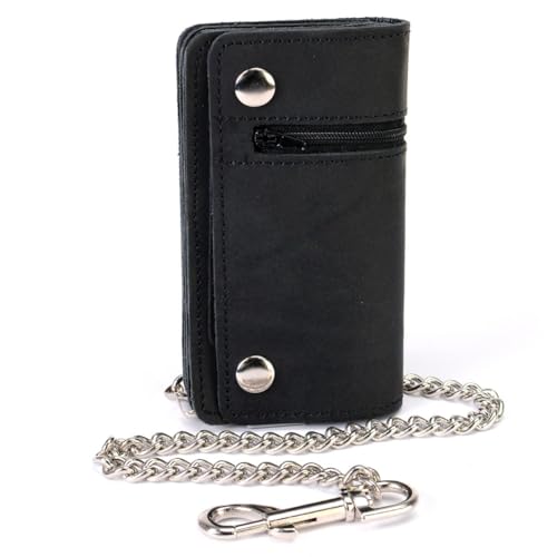 Image of Milwaukee Leather MLW7889 Men's 7.5 inch Black Premium Leather Soft Biker Wallet - Bi-Fold Anti-Theft Stainless Steel Chain