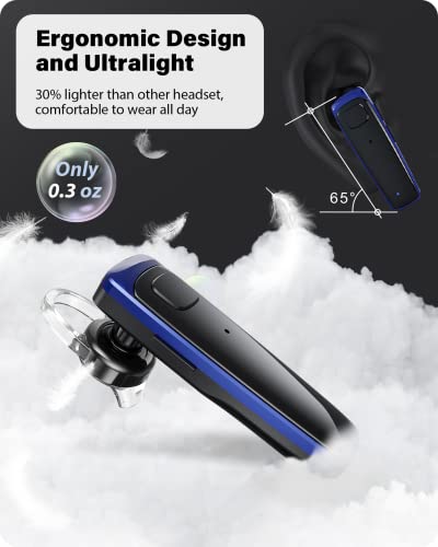 Image of ADADPU Bluetooth Headset - V5.0 Wireless Handsfree Earpiece Built-in Dual Mic Noise Cancelling, 10 Days Standby 16Hrs HD Talktime Ultralight Headset for iPhone Android Samsung Laptop(Blue)