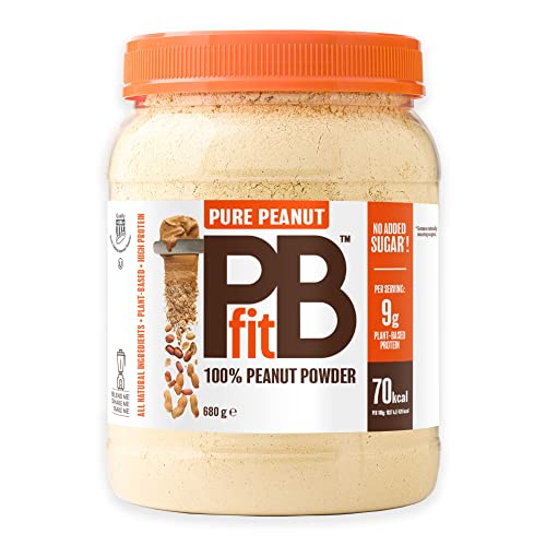 PBfit Polvo cacahuete puro, sin azúcar añadido, 0.33 onzas proteína a base plantas, 82% menos grasa, sin gluten, polvo proteína maní natural - Harina maní cacahuetes prensados tostados reales - 680 g