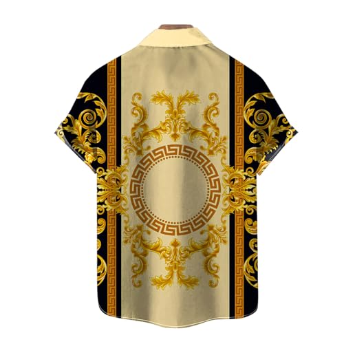Funny Gold Floral Shirt Fashion Hip Hop Graphic Short Sleeved Button Shirt2