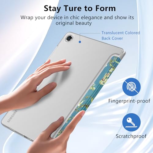 Image of MoKo Trifold Case for Galaxy Tab A9 Plus /A9+ 11 Inch 2023, Apricot Blossom | Slim Stand Hard PC Translucent Back Shell Smart Cover, Auto Sleep /Wake, Light, Anti-scratch, 2 Adjustable Angle