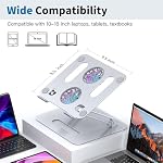 Adjustable Laptop Cooling Stand with 2 Quiet Fans & RGB Lighting, Aluminum Alloy & Foldable Ergonomic Design for MacBook, Lenovo, ASUS, Dell 10-16 Inch, Perfect for Gaming, DJ, Office - Silver