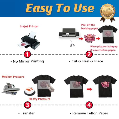 Image of TransOurDream Heat Transfer Paper for Dark Fabric (500 Sheets, 8.5x11) Printable Heat Transfer Vinyl for T-Shirts Iron on Transfers for Inkjet Printer