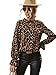 Floerns Women's Leopard Print Long Sleeve Frill Trim Mock Neck Blouse Tops Brown Multi L