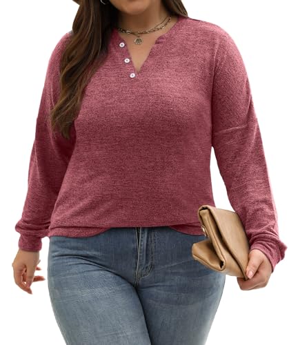 Image of Gloria&Sarah Womens Plus Size Tops Long Sleeve Henley Shirts Fall Fashion Oversized Sweatshirt Tunic Sweaters L-4XL
