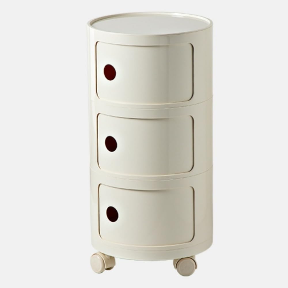 Youlines ベッドサイドテーブル、キャビネット、多機能、底に車輪、軽量収納、丸型、省スペース、スタイリッシュ、家庭用に最適 (