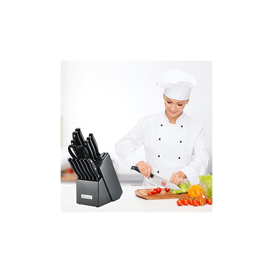 McCook-MC39-14-Pieces-Full-Tang-Triple-Rivet-Kitchen-Knife-Block-Set-with-Built-in-Sharpener-and-Kitchen-Scissor-Black McCook MC39 14 Pieces Full Tang Triple Rivet Kitchen Knife Block Set with Built-in Sharpener and Kitchen Scissor, Black