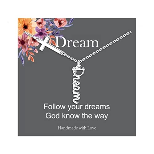 Cross Necklaces for Women Girlsï¼Œ Dream Cross Pendant Necklace Stainless Steel Religious Jewelry for Women Christian Jewelry Inspirational Gifts Sideways Cross Pendant for Girlfriend Wife Lover