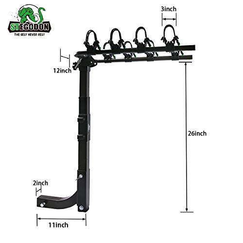 STEGODON 4 Bike Hitch Rack 2\'\' Hitch Receiver Heavy Duty Bicycle Carrier Racks with Dual Compound Spine Shield Hitch Mount Double Foldable Rack for Cars,Trucks, SUV,Hatchback RV,Tow Hitch and Minivans - Thumbnail 5