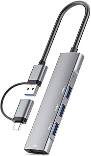 GRABLOOM USB3.0 Hub 4 Ports Multi Splitter OTG Adapter Type C/USB3.0 4 Port Hub Fast Data Transfer and Charging for USB Devices Laptop USB Hub