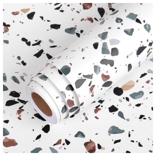 LaCheery Adhesive Film Furniture Terrazzo Matt with White Background Worktop Film Kitchen 40 cm x 200 cm Furniture Film Granite Look Vinyl Kitchen Film Cabinets Kitchen Film Cabinet Films for Tables