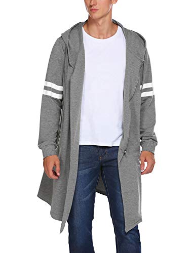 Coofandy Men's Fashion Long Hooded Outwear Hoody Sweatshirt Teenager Hoodies,Dark Gray,Medium