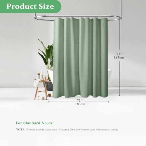 Dynamene Sage Green Shower Curtain - Waffle Textured Heavy Duty Thick Fabric Shower Curtains for Bathroom, 256GSM Luxury Weighted Polyester Cloth Bath Curtain Set with 12 Plastic Hooks，72Wx72H,Green by Dynamene - Used condition - Image 9