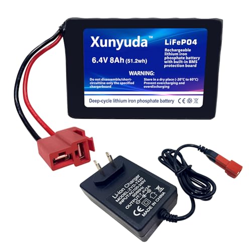 Xunyunda 6V 8Ah LiFePO4 Battery with BMS 2000+ Cycles Rechargeable Iron Phosphate Battery for Kids Ride On Toys Home Smart Device Security Camera Deer Game Feeder Emergency Light