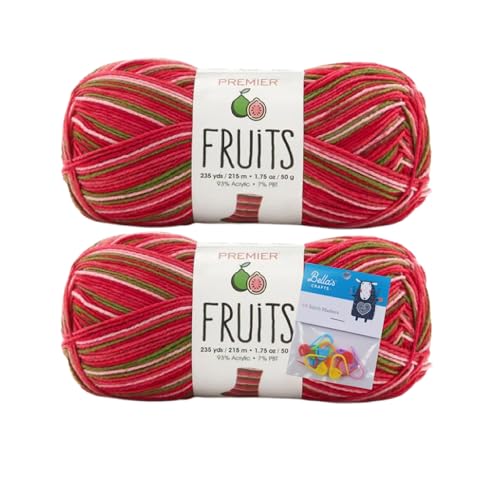 Image of Premier Yarns Fruits, Acrylic Sock Yarn, 2-Pack Bundled with Bella's Crafts Stitch Markers (Guava)