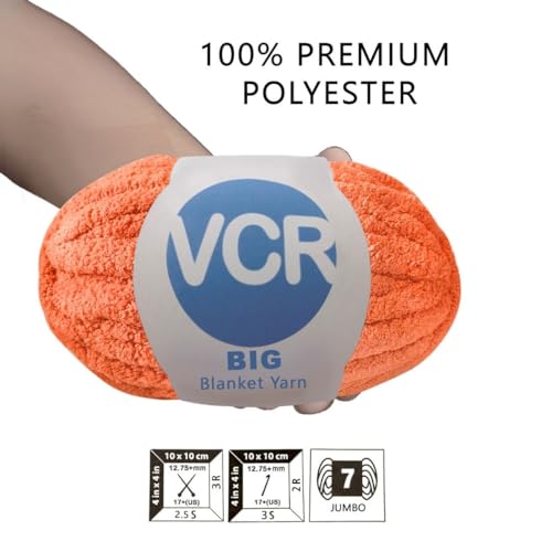 Image of VCR Dark Orange Yarn, 200 Grams Big Chunky Hank, 22 Meters Length, Suitable for Knitting Blankets and Pillows, 100% Polyester Yarn Ball for Crochet DIY, Soft Threads, Pack of 1