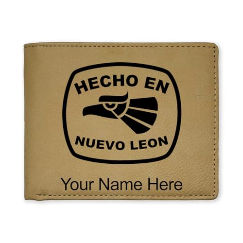 LaserGram Faux Leather Bi-Fold Wallet, Hecho en Nuevo Leon, Personalized Engraving Included (Beige)