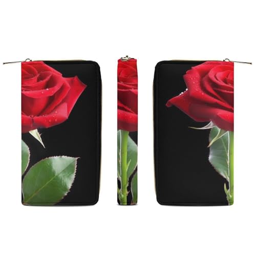 Red Rose Psd Print Long Wallet for Women Men PU Leather Card Holder Organizer with Zipper Coin Pocket & Cash Slots3
