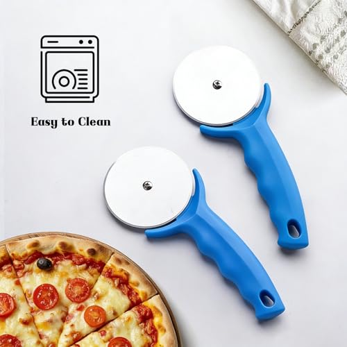 Pizza Cutter Wheel,Pizza Cutter with Cover Stainless Steel(Blue) - Thumbnail 5