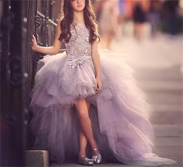High Low Flower Girl Dresses for Wedding Tulle Princess Pageant Dress Appliques Ruffles Party First Communion Dress2